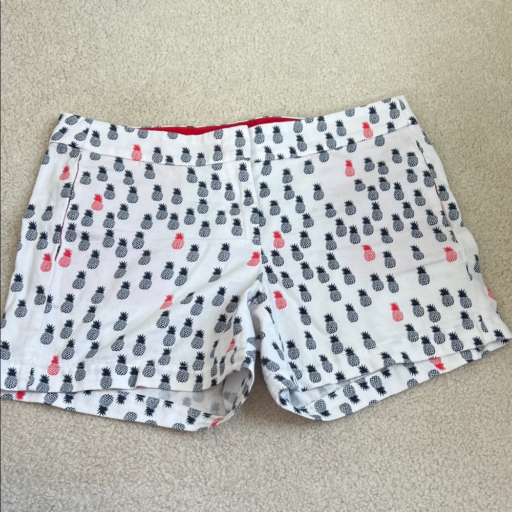 J. Crew Red and White Pineapple Print Shorts
